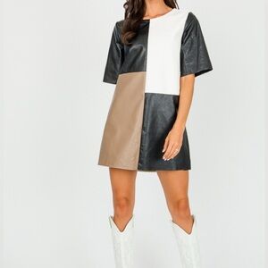 Color Block faux leather dress NWT Large